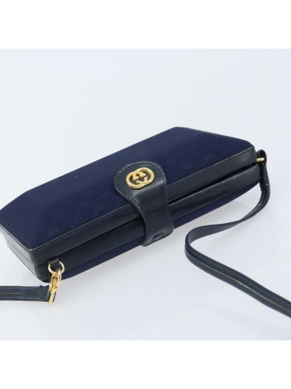 Authentic GUCCI Micro GG Supreme Shoulder Bag Navy Gold - Picture 13 of 16